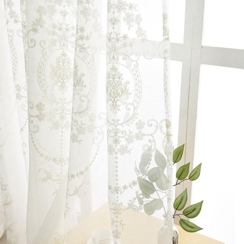

Transparent Window Curtain Embroidery Sheer Window Voile Curtains Soft Sheer Curtain with Hanging Holes for Home Bedroom Living, Beige