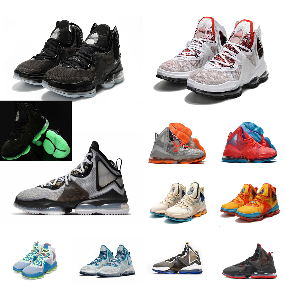 

Womens James lebron 19 basketball shoes White Red Graffiti USA Black Glow in dark Space Jam mens kids lebrons xix sneakers tennis with box, Uniform