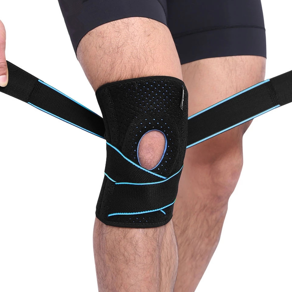 1 PZ Plus Size Ginocchia Pads antiscivolo Aperto Ployleyball Brace con cinturino regolabile Stabilizzatori laterali Supporto per il ginocchio per rilievi congiunti del dolore