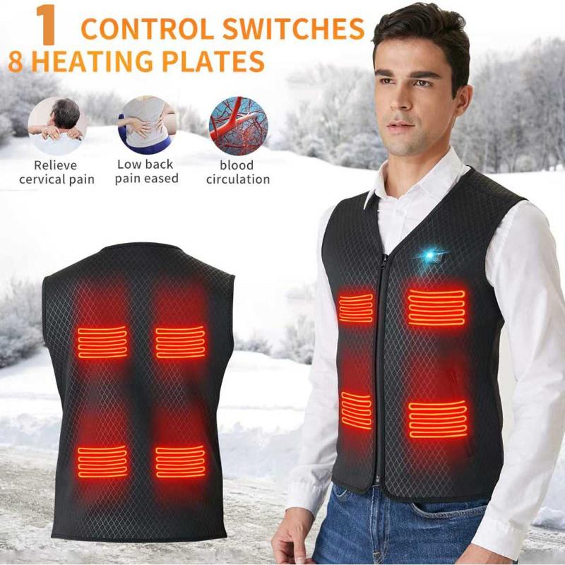 

5 Places Heated Vest Men Women Usb Heated Jacket Heating Vest Thermal Clothing Hunting Winter Heating Jacket Black -4XL, As pic