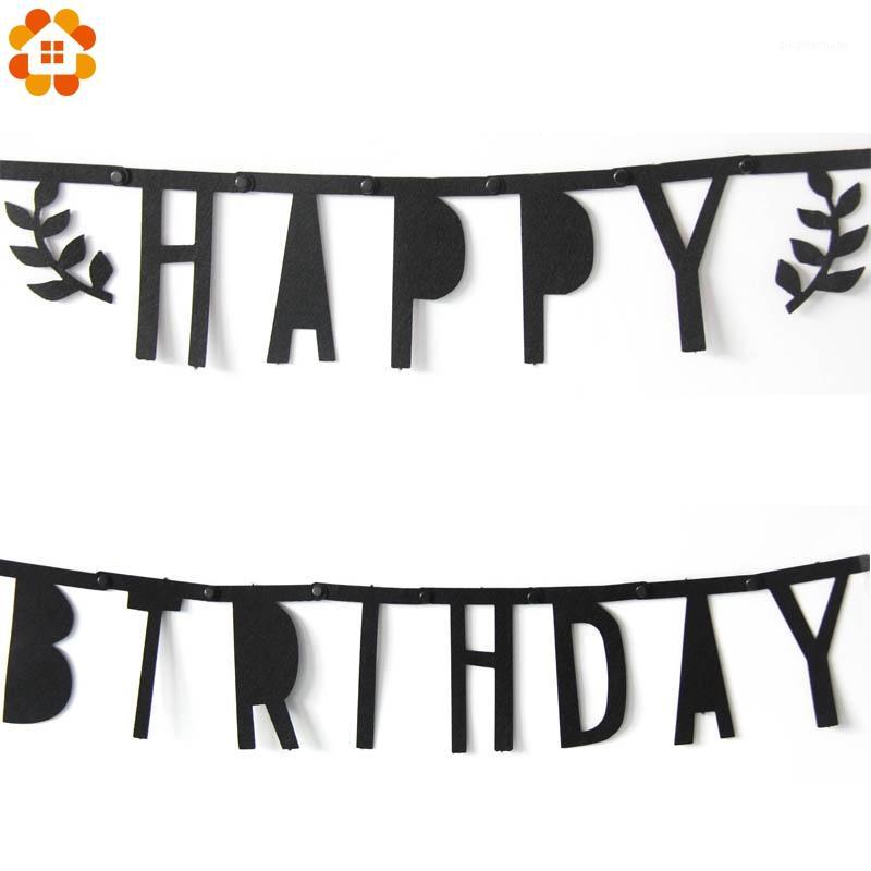 

1Set Happy Birthday Black Non-wovens Flags Garland Floral Bunting Banners Letter Garlands Baby Kids Birthday Party Decorations1