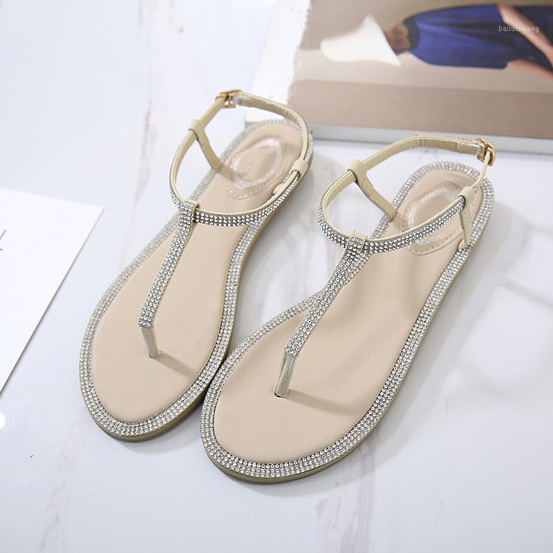 

Koovan Women's Rhinestone Sandals 2018 Summer New Style Rhinestone Elegant Flat Women's Flip Comfortable Girls Beach Flats1, Black
