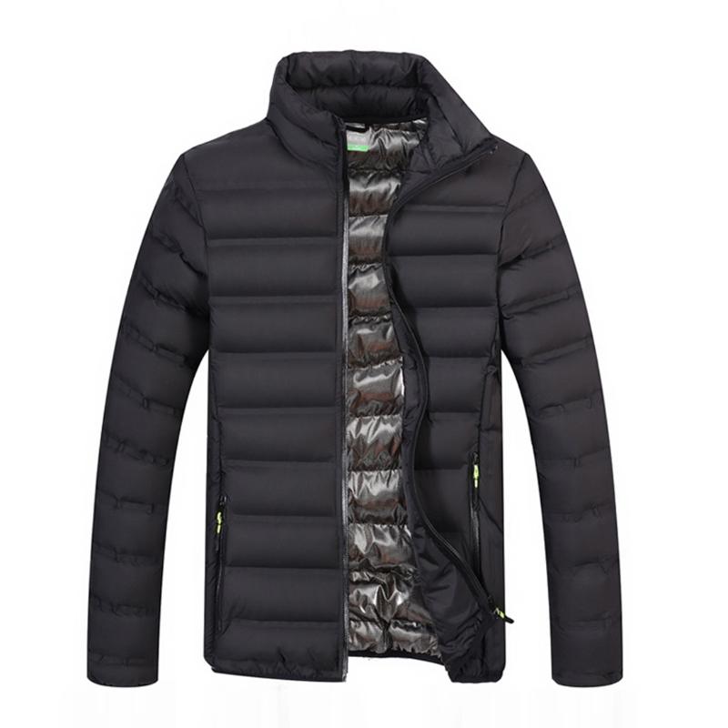 

Men Cotton Padded Casual Long Sleeve Light Jackets Autumn Winter Outwear Standing Collar Windbreak Slim, Black