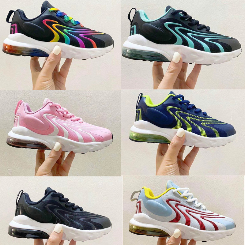 

MULTICOLOUR LASER Kids Shoes 270 React ENG Boys Girls 27c Blackened Blue Green Lifestyle Sneakers Breathable Running Sports Shoes for kids, Color 1