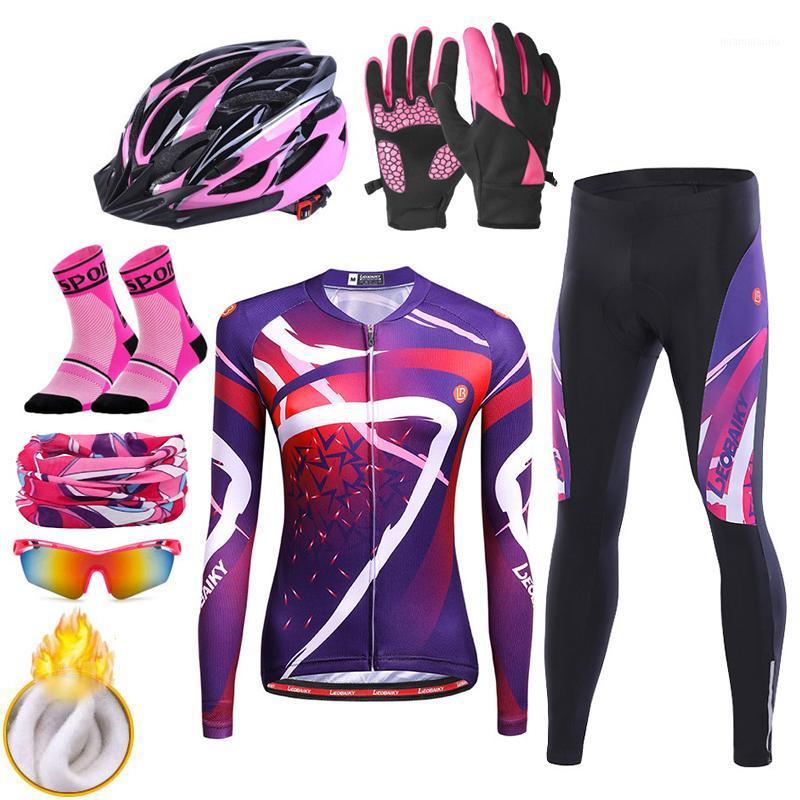 

Winter Thermal Fleece Cycling Clothes Women Bicycle Clothing Mtb Mountain Bike Jersey Set SportsWear Riding Uniforme Ciclismo1, Purple2
