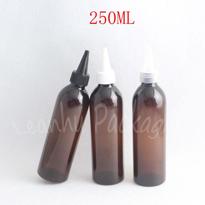 

250ML Brown Round Plastic Bottle , 250CC Cosmetic Water / Shampoo Packaging Bottle , Empty Cosmetic Container ( 26 PC/Lot