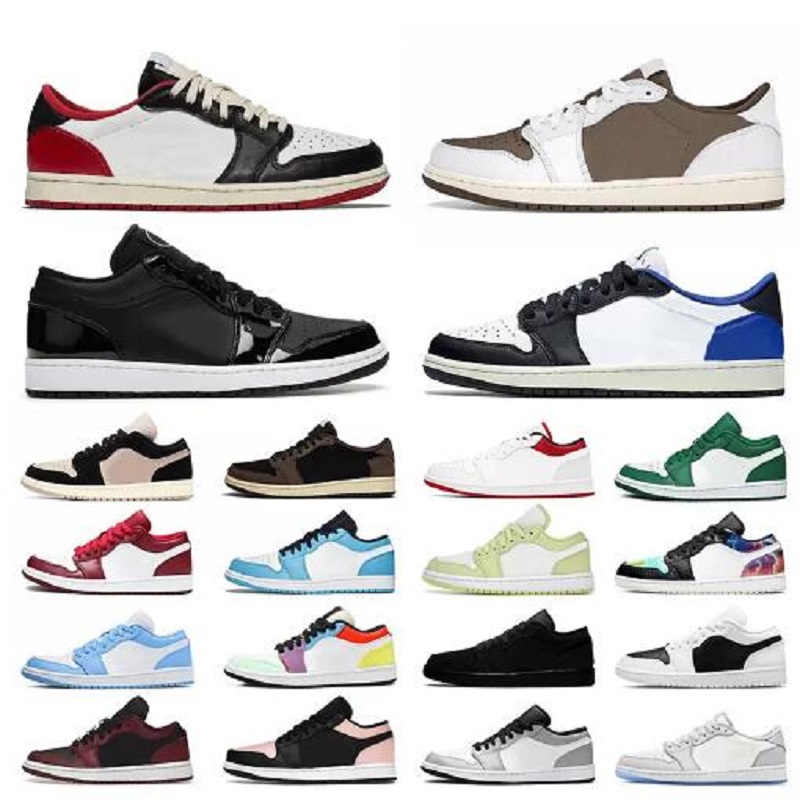 

2022 Men Women Sport Shoes Jumpman 1 1S Low OG Travis SP 12s Fragment Design x 4s TS 6s Military 7s Blue White Black Red Brown 13s Sneakers US SIZE 5-11, Color 44