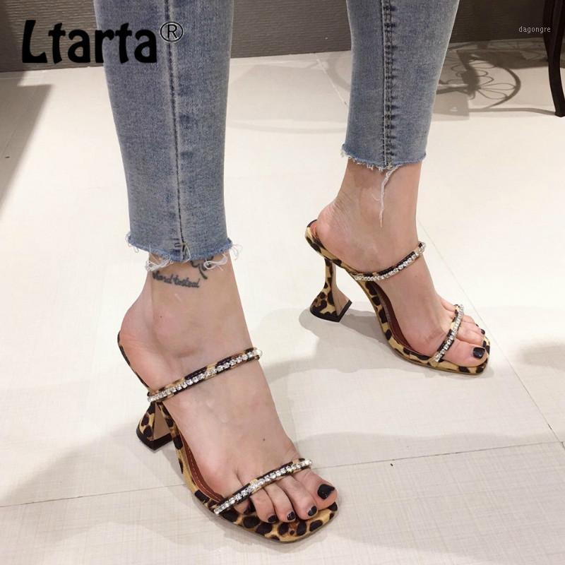 

LTARTA 2020 Summer Fashion Square Head Wine Glasses And Women's Shoes Rhinestone High Heels Large Size Women's Sandals ZL1, Leopard