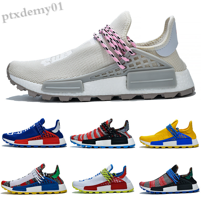 

New Releases Human race mens women sports sneaker cream white Core black nerd Holi Shoes Pharrell x hu Trail trainer shoes WW07, Standard size