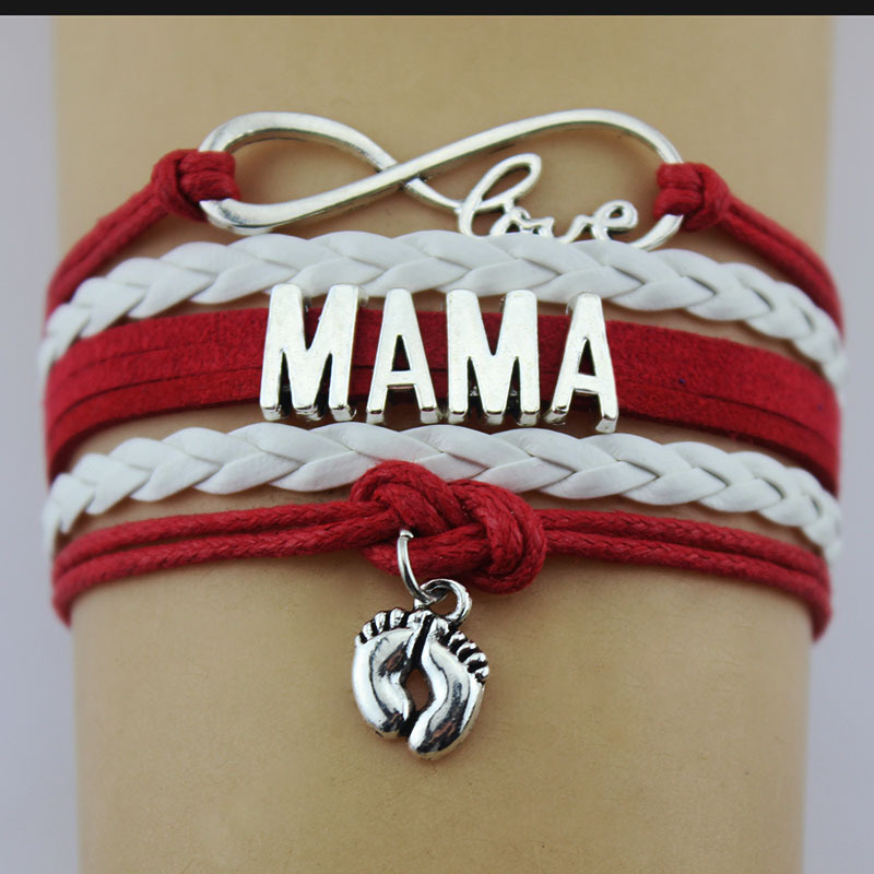 

Infinity Love Mama Foot Charm Bracelet Rope Leather for Women Jewelry Leather Bracelets & Bangles Gifts for Mama