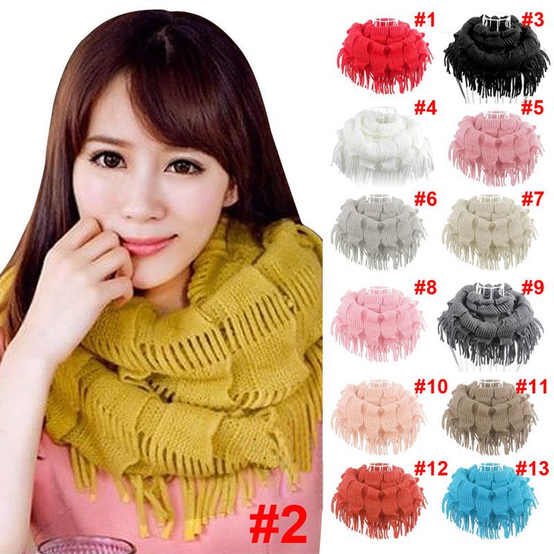 

2020 New Fashion Womens Winter Warm Knitted Layered Fringe Tassel Neck Circle Shawl Snood Scarf Cowl FS99