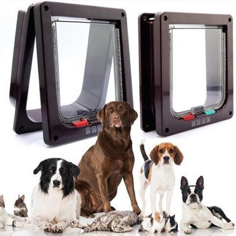 

4 Way Lockable Dog Cat Kitten Door Security Flap Door ABS Plastic S/M/L Animal Small Pet Cat Dog Gate Pet Supplies
