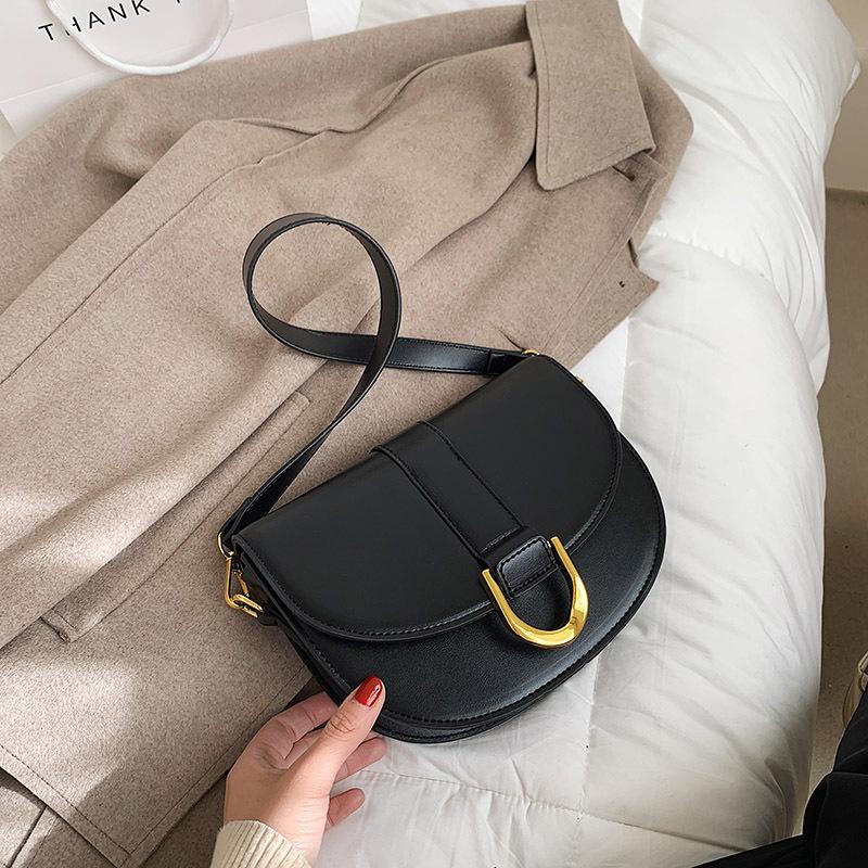 

Designer Women's Bag 2021 New Autumn And Winter Fashion Solid Color Women's Slung Retro Solid Color Shoulder Bag, Black