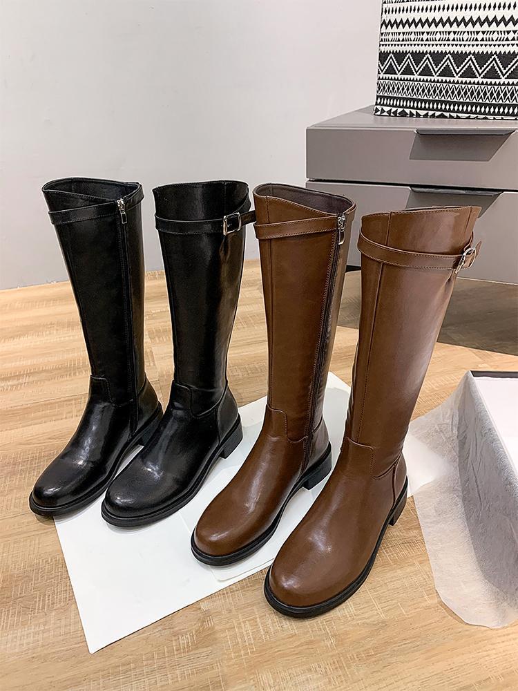 

Women's shoes long boots 2020 new winter zipper thick heel plus velvet warm over the knee boots1, Black