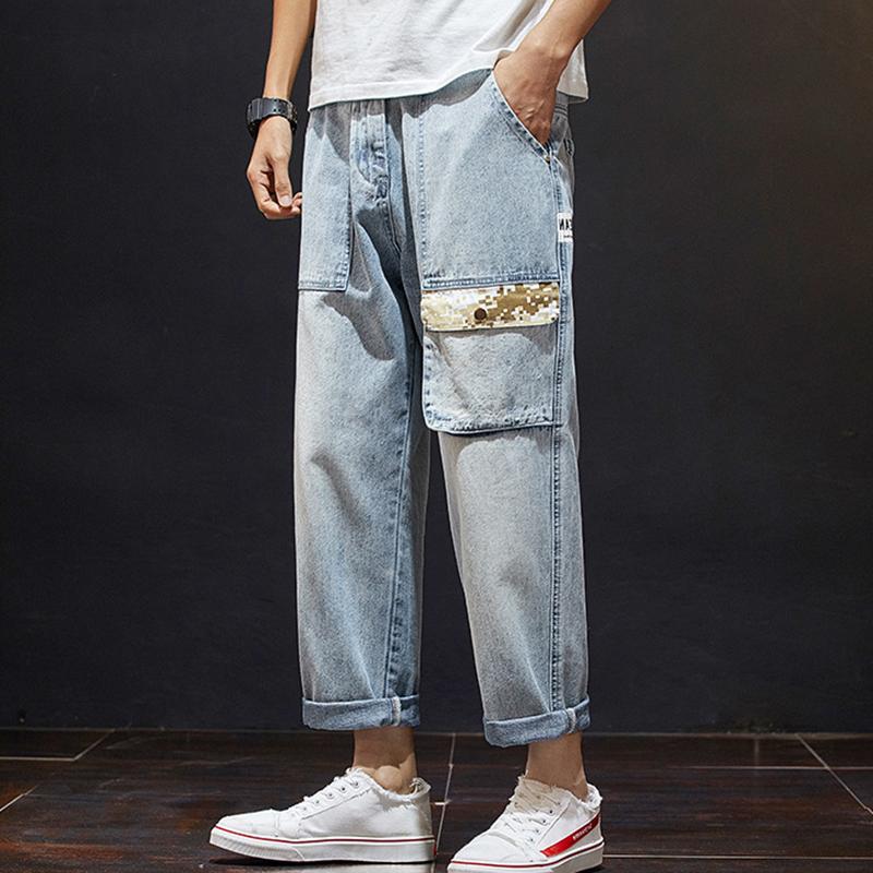 

Men loose trendy pocket pants straight denim jeans trendy loose fatty plus size -42 new nine-point jeans, Xx8802