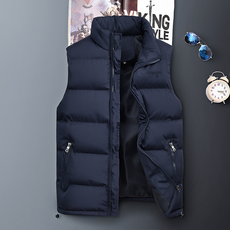 

2020 Brand Winter Men's Down Cotton Vest Coat Warm Thickened Vest for Male Waistcoat Outer Wear Clothing, Dark blue
