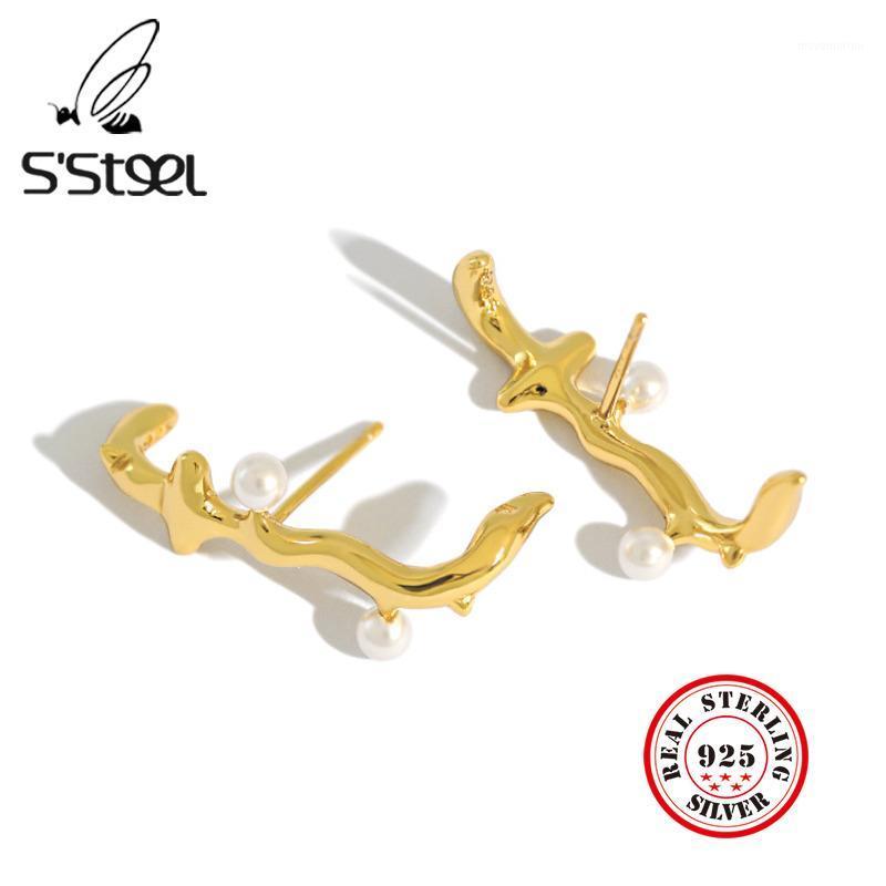

S'STEEL Shell Pearl Earrings 925 Pure Silver Stud Earring Korean Designer Gold Earings Pendiente Plata 925 Mujer Fine Jewellery1