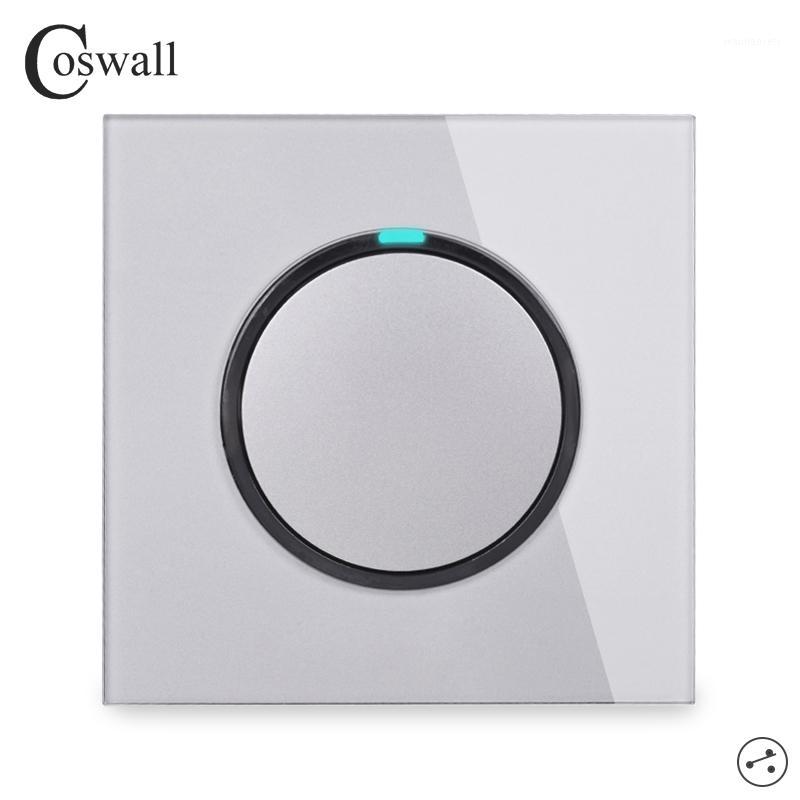 

Coswall 1 Gang 2 Way Random Click On / Off Wall Light Switch With LED Indicator Pass Through Switch Switched Glass Panel Grey1