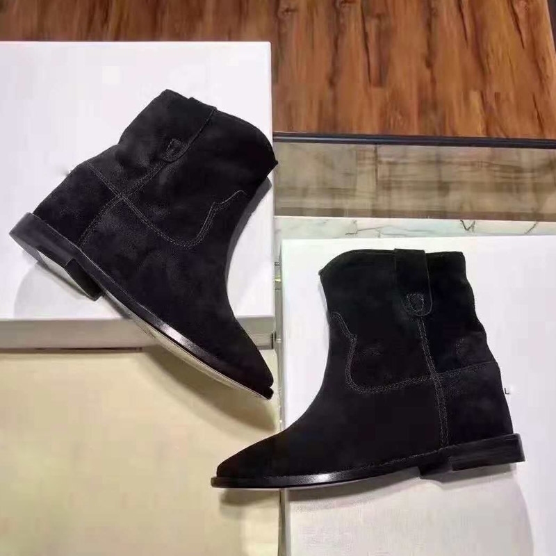 

Crisi Nude Suede Ankle Boots For Women Hidden 5CM Increase heel Short Boots Comfortable Flat Winter Shoes Woman botas mujer 201105, Light nude