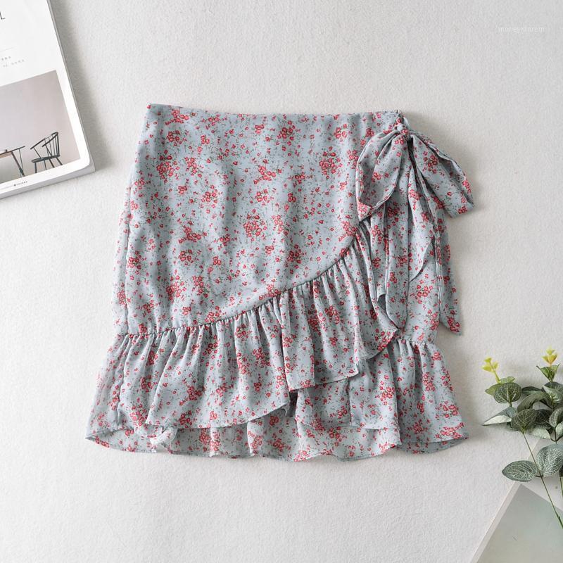 

Summer Fashion Women' Floral Print Skirt Stylish Irregular Lace Up Mini Skirts for Women Girls Split Loose Ruffles Skirts1, As pic
