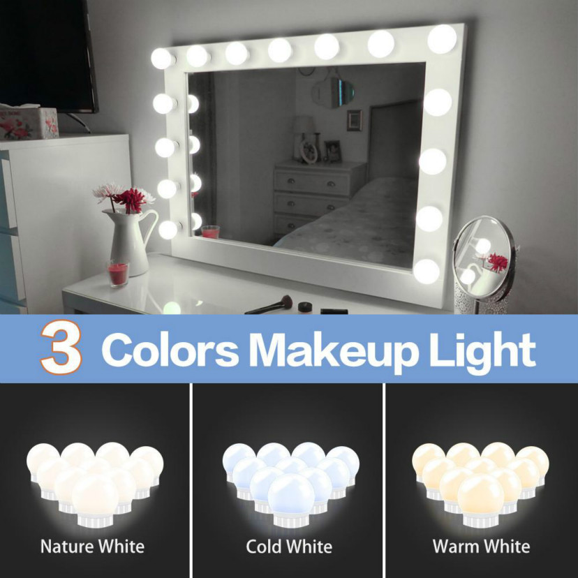

LED Makeup Mirror Lights 12V led bulbs Hollywood led lights Dimmable Wall Lamp 2 6 10 14 Bulbs for Room Dressing Table LED010