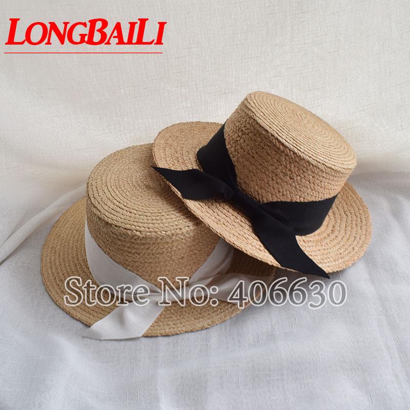 

Summer Fashion Flat Top Raffia Straw Sun Hat For Women Casual Beach Caps Free Shipping SWDS034, Red band