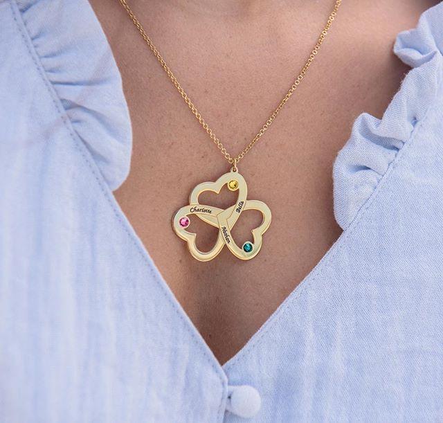 

Pendant Necklaces Personalized Triple-Heart-Necklace Jewelry Name Necklace Custom Flower Style Mum Gift Children Names Sterling Silver