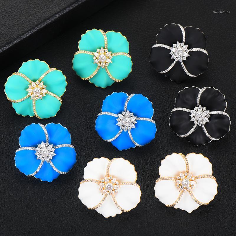 

GODKI Famous Design Enamel Flower Stud Earring For Women Accessories Full Cubic Zircon Earrings pendientes mujer moda1