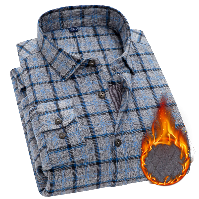 

2021 New Brand Winter Double-layer Warmth 100% Cotton Thick Casual Business Long Sleeve Wool Liner Soft Men Plaid Shirt 2r20, 1llk-tf-t0m11-01