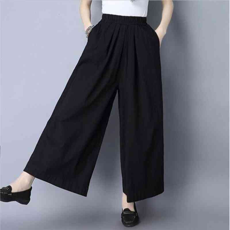 

Summer Cotton Linen Pants Fashion Woman Ankle-length Pants Casual Loose Wide Leg Large Size -7xl Trousers Red Black, Black;white