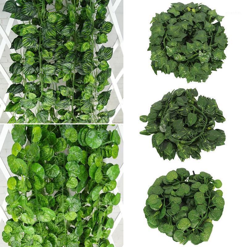 

2M Artificial Simulation Rattan Leaves Green Radish Creeper Grape Leaves Vine Outdoor Wall Hanging Garden Decoration1, Sweet potato leaves