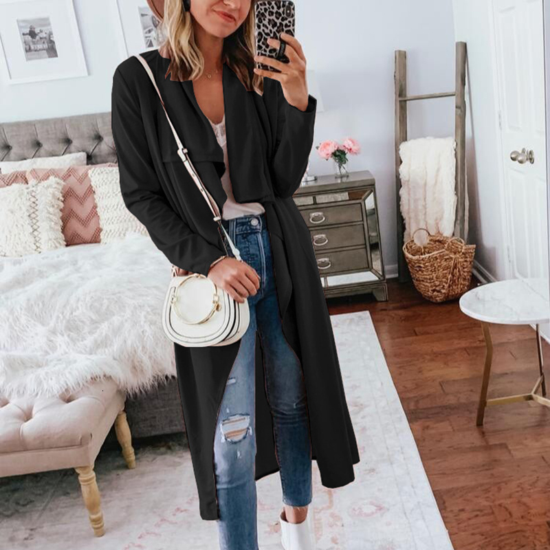 

2021 New Autumn Open Front Maxi Coats Casual Thin Jackets Women Solid Color Stitching Long Sleeve Cardigan Lbsv, Wd320bk