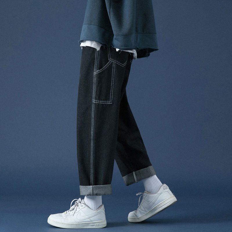 

New De 2021 Brim Masculinas Primavera/inverno Novo Fino-ajuste Do Ponto Trabalho Feito Ferramentas Slida Reta-perna CSEL, Black