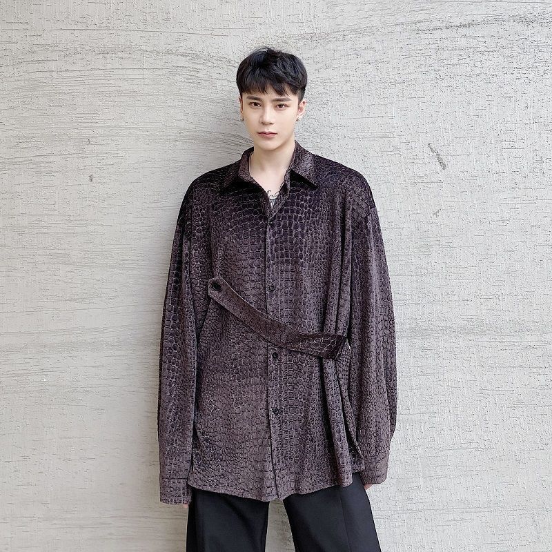 

New 2021 Arrival Long-sleeve Fashion Street Style Thin Male Social Shirt Time Limited Homme ZN6Z, Brown