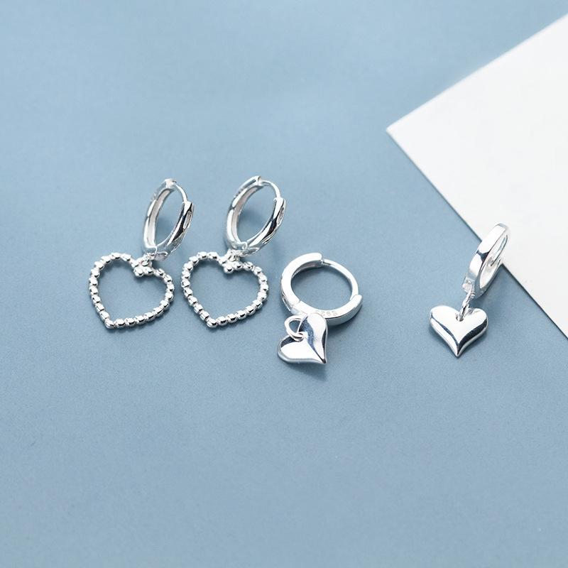 

Hoop & Huggie 100% Real 925 Sterling Silver Love Hearts Small Earrings Cute Hoops For Women