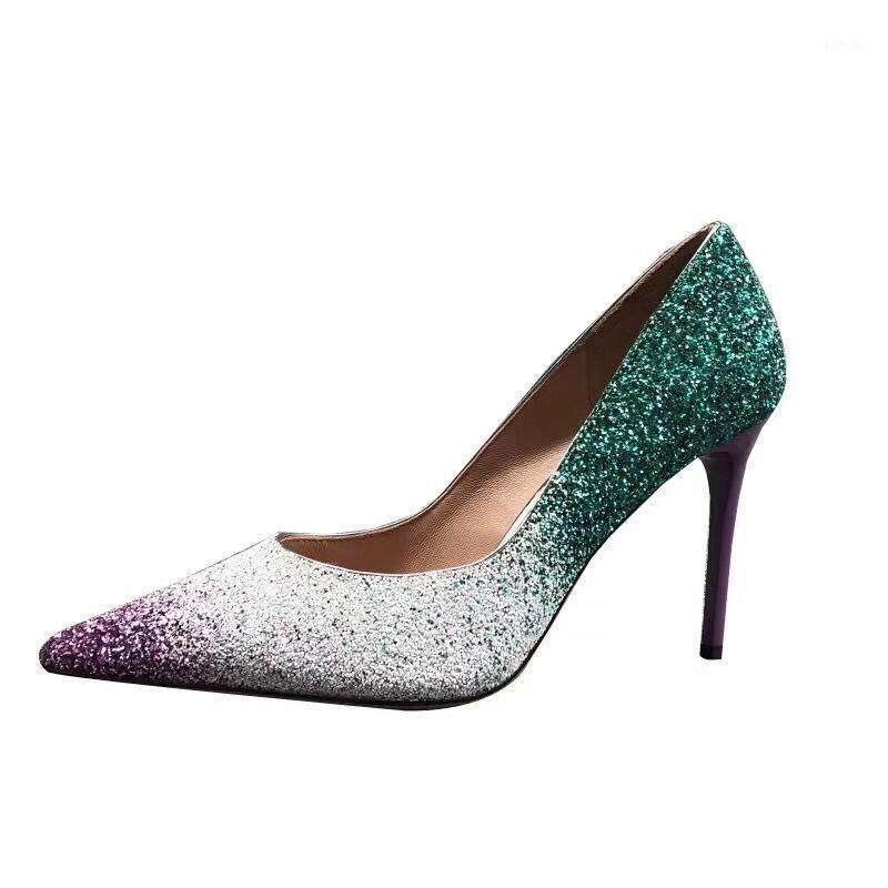 

kmeioo New Women Pumps Sexy High Heels Women Shoes Stiletto Wedding Shoes Silver Party gradient plus size 10cm1, Spike heels