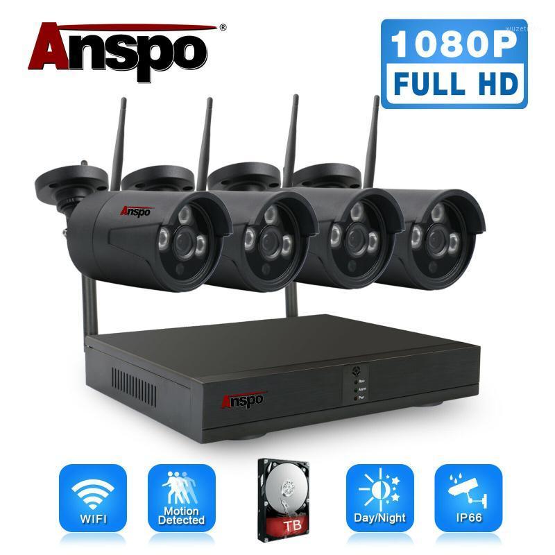 

Anspo Black Wireless Security Camera System 4CH HD 1080P CCTV WIFI Kit NVR Outdoor With HDD1