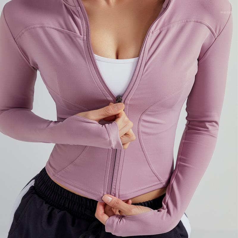 

Autumn Thin Long-sleeve Zipper Sports Jackets Women Cool Stand Collar Gym Clothes Elasticity Slim Fit Yoga Jacket1, Purple