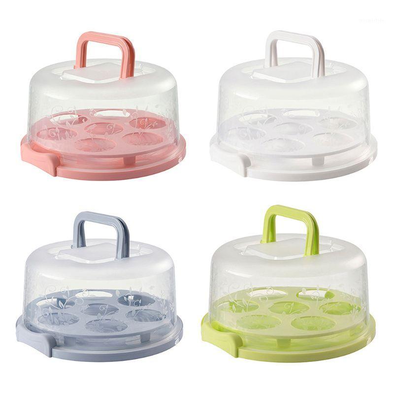 

Portable Plastic Round Sealed buckle Cupcake Container Dessert Cake Storage Box Kitchen Supply for travel or home use1