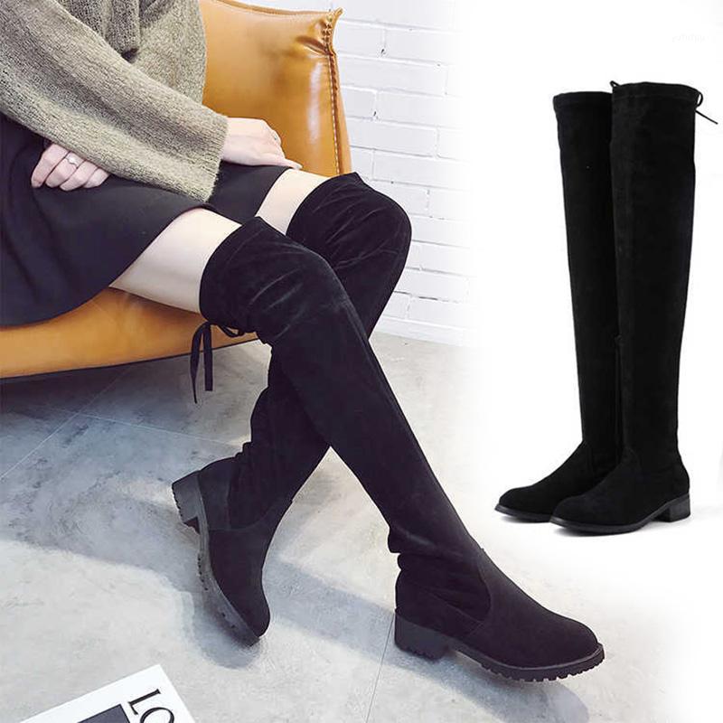 

Boots Women 2020 New Women Knee Boots Faux Suede Autumn Winter Thick Elastic High Over the knee1, Plus velvet