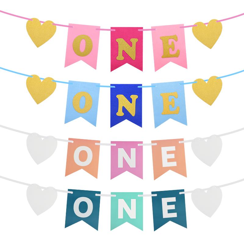 

1 Set One Banner Heart Letter Fishtail Bunting Pennant 1st Birthday Party Decoration High Chair Girl Boy First Birthday Decor