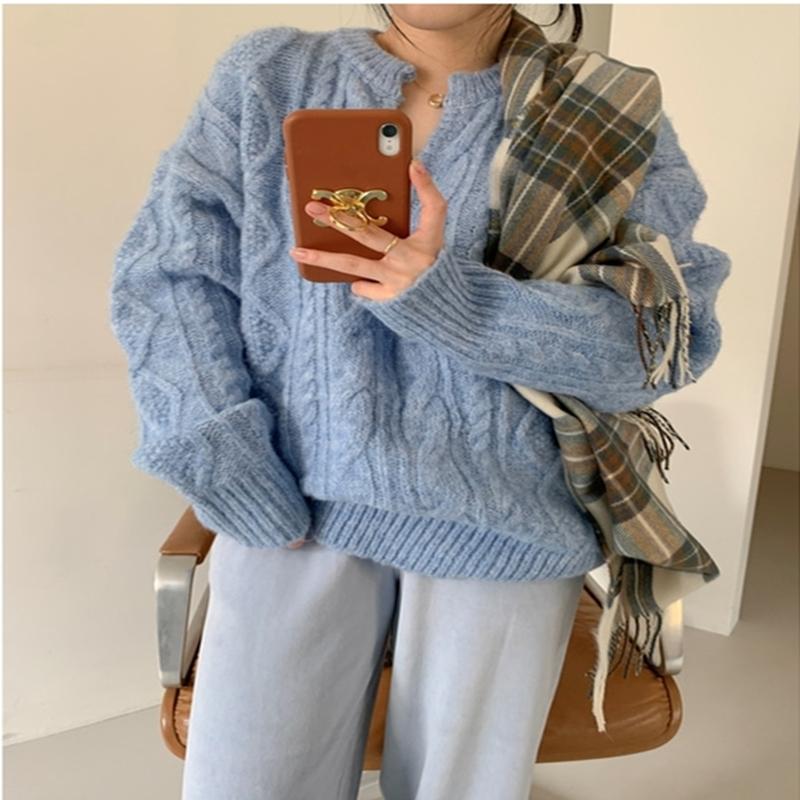 

Chic V-neck Simple Solid Minimalist Termperament All-match Sweater Basic Winter Thick Knitted Pullovers 2021 Winter Jumpers, Yellow