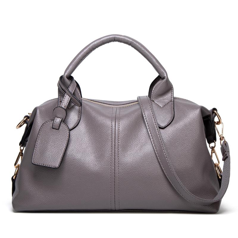 

New fashion solid color women's pillow handbag soft PU leather Boston women's handbag Messenger Shoulder Bag Large Capacity, Black