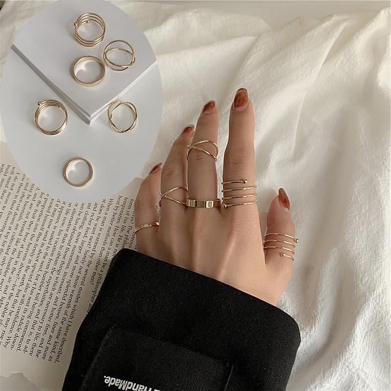 

Cluster Rings Hiphop Gold Chain Set For Women Girls Punk Geometric Simple Finger 2021 Trend Jewelry Party, Golden;silver