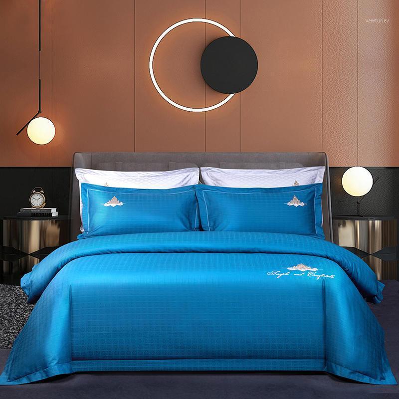 

100S Chic Home Hotel Brief Style White Grey Bedding Set Egyptian Cotton Bedlinen Duvet Cover fitted Bed sheets Queen King size1