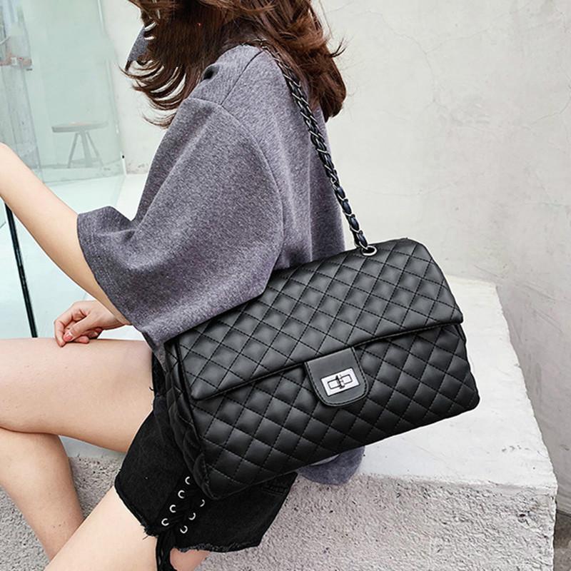 

luxury ladies handbag Classic diamond pattern ladieslattice messenger bag large square ladies shoulder bag rhombus lattice large, Black