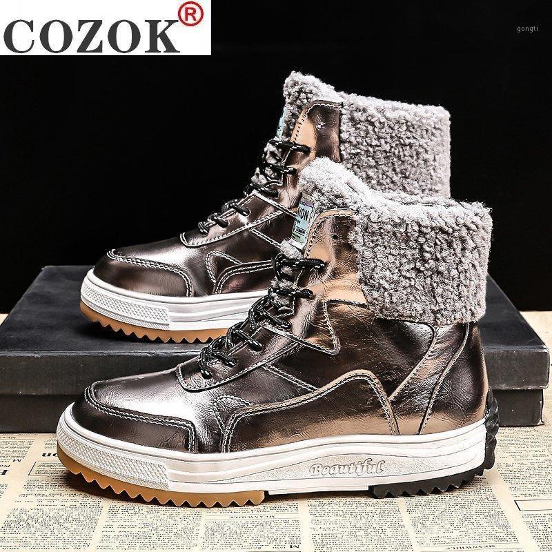 

2021 New Women's Shoes Winter Snow Boots Women Natural Leather Flat Platform Ankle Boots Warm Wool Round Toe Shoes Lady1, Black