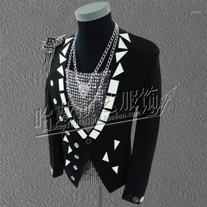 

Men's Suits & Blazers Wholesale- 2021 Men Blazer Jacket Outwear Male Clothes White Black Color For Singer Dancer Performance Groom Dress Sho