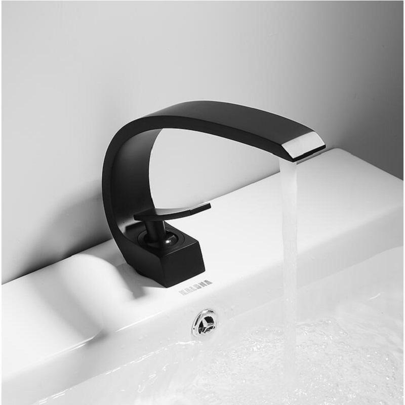 

Basin Faucet Modern Bathroom Mixer Tap Black/Gold Wash basin Faucet Single Handle Hot and Cold Waterfall