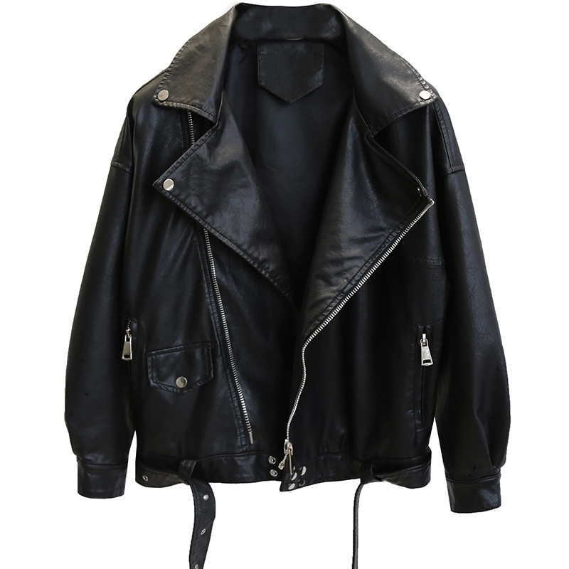 

Women 2021 New Fall Women's Soft Black Loose Lady Plutonium Jackets Short Fashion Leather Jacket K5S0, Beige